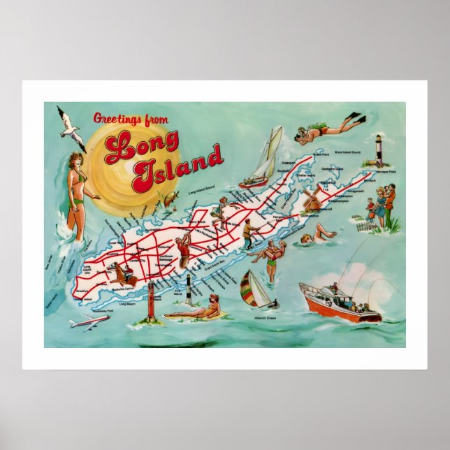 Retro Long Island 20x28 karttryck Poster (Framsidan)