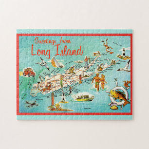 Retro Long Island Karta Jigszle Puzzle Pussel