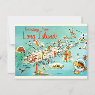 Retro Long Island-karta Vykort