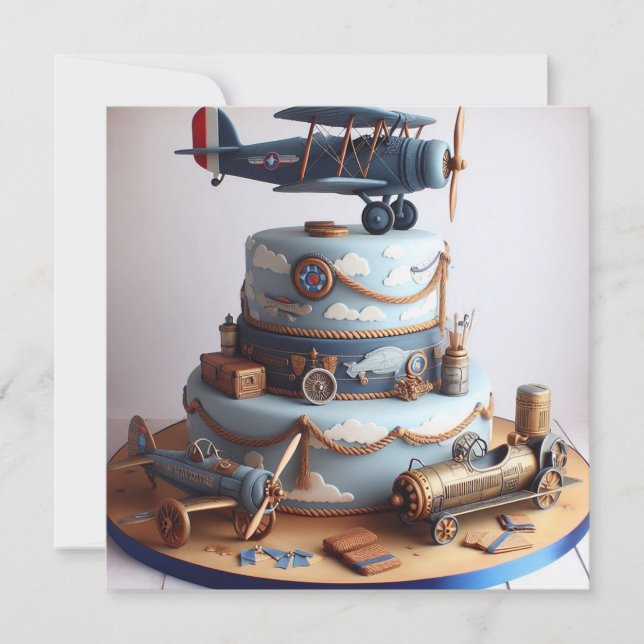 RETRO LOOK AIRPLANE THEMED BIRTHDAY CAKE INBJUDNINGAR (Framsida)