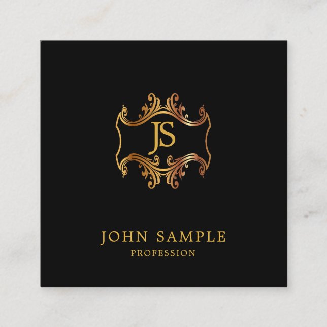 Retro Looksvart och guld- konstnärlig Fyrkantigt Visitkort (Framsida)