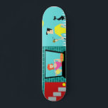 Retro lördagskvapp på morgonen skateboard bräda 21,5 cm<br><div class="desc">Välkommen till Suburbia! Den här Retro-lördagskorgen har ett attraktivt minimalistiskt par av tecknad i sitt lilla paradis. Från fönstret med en turkos och tealtegel, kan vi träffa fru Homemaker. Det vackra rödhåriget bär en shock rosa frock. Hon håller en klämmare med nyklämd citonad i ena handen. På fönsterbänken framför henne...</div>