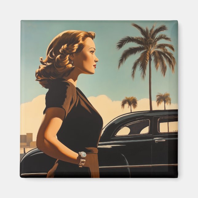 Retro Los Angeles Skönhet Magnet (Framsidan)