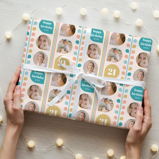 Retro Löv Stem Anpassningsbar Photo Birthday Presentpapper (Skapare uppladdad)