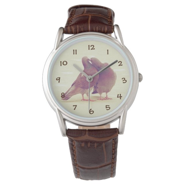 Retro Love birds Kissing Pigeon Armbandsur (Framsida)
