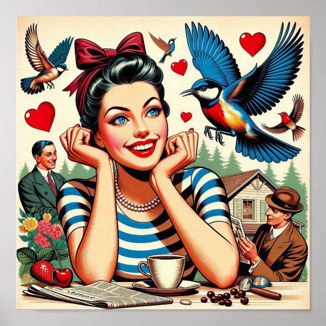 Retro Love Birds Poster (Framsidan)