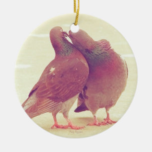 Retro love birds som kysser duvan julgransprydnad keramik