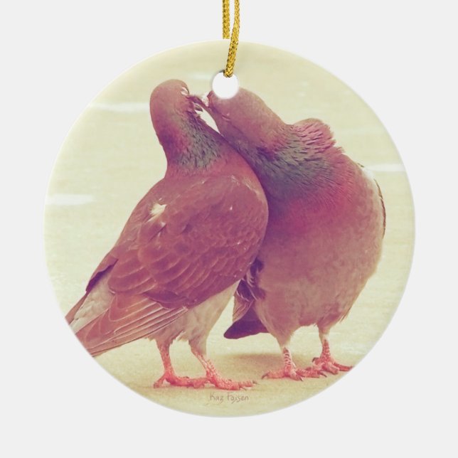 Retro love birds som kysser duvan julgransprydnad keramik (Framsidan)