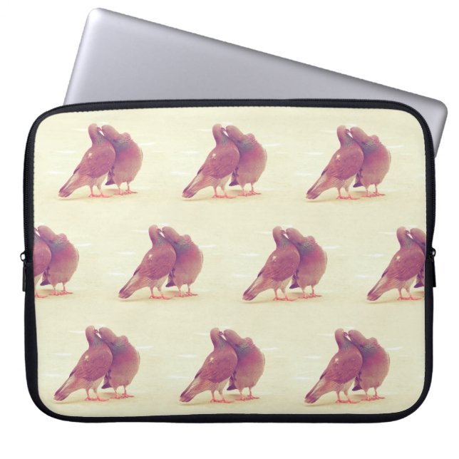 Retro love birds som kysser duvan laptop sleeve (Framsidan)