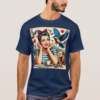 Retro Love Birds  T Shirt