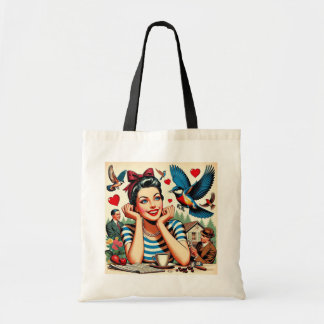 Retro Love Birds Tygkasse