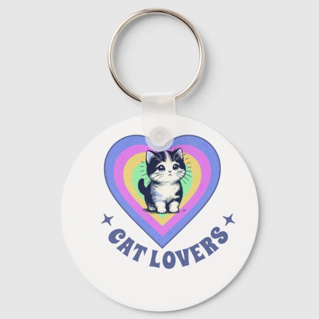 Retro Love Cats Illustration for Cat Lovers Nyckelring (Framsida)