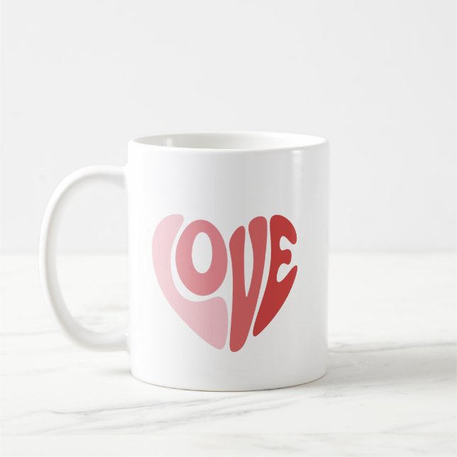 Retro Love Heart Valentinsk typografi Kaffemugg (Vänster)