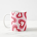 Retro Love Hearts Pattern mug  Kaffemugg<br><div class="desc">This is a seamless, retro-style heart pattern featuring layered heart shapes in various shades of red and pink. Each heart has a bold, concentric design that creates a 70s-inspired aesthetic, with a light pink background adding a soft, romantic touch. Scattered small white stars add sparkle and visual interest, enhancing the...</div>