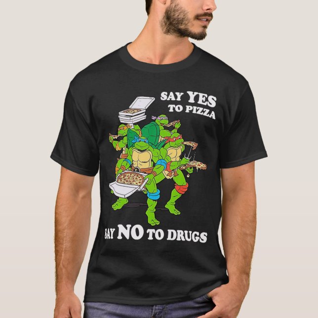 Retro Love Ninjaurtles Cartoon Say Yeso Pizza Say  T Shirt (Framsida)