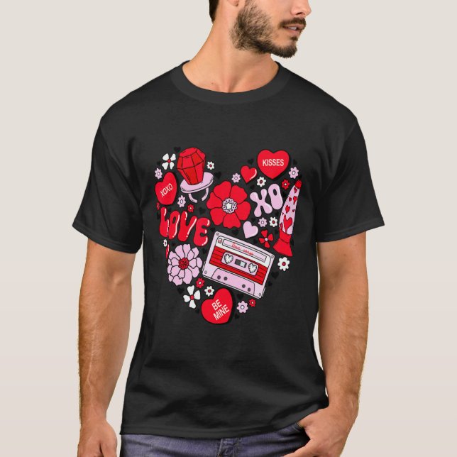 Retro Love Valentines Day Xoxo Conversation Hearts T Shirt (Framsida)