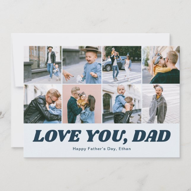 Retro Love You Dad 12 Photo Collage Blue Julkort (Framsida)