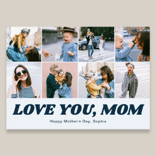 Retro Love You Mamma 12 Fotokollage Blå Julkort