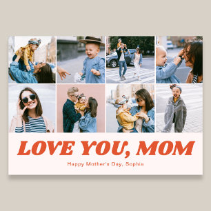 Retro Love You Mom 12 Fotosammanställning Rosa Julkort