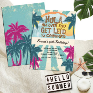Retro Luau Hawaiian Tropical Hula på födelsedagen Inbjudningar