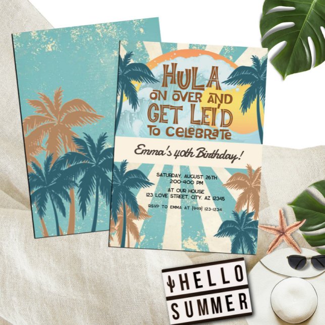 Retro Luau Hawaiian Tropical Hula på födelsedagen Inbjudningar (Skapare uppladdad)