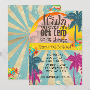 Retro Luau Hawaiian Tropical Hula på födelsedagen Inbjudningar