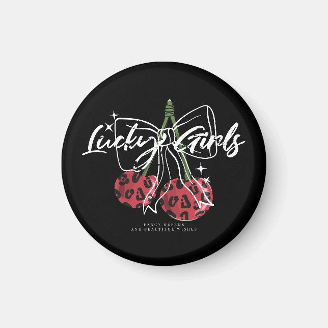 Retro Lucky Girls Cherry Quote Magnet (Framsidan)