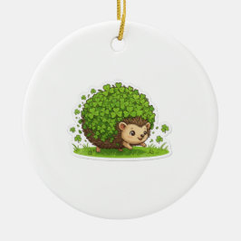 Retro Lucky Shamrock Hedgehog St. Patrick's Day Julgransprydnad Keramik