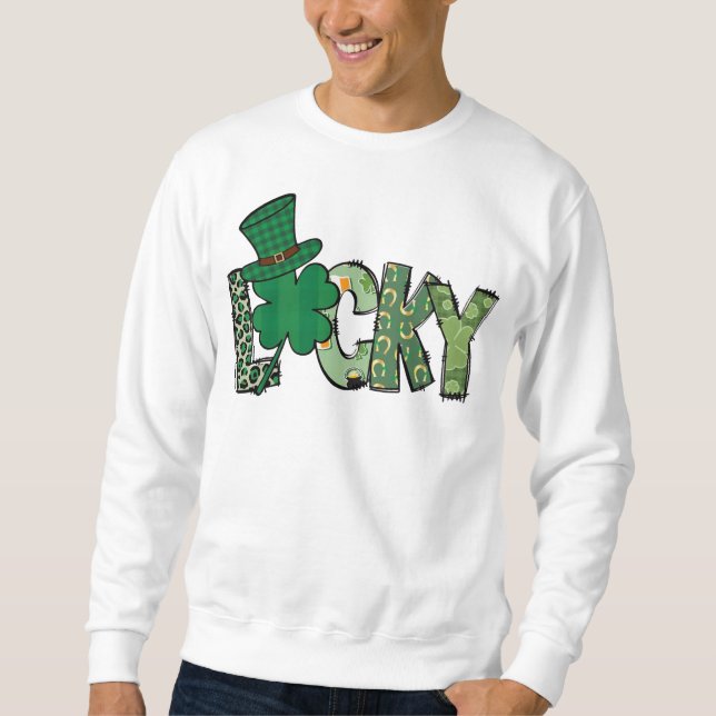Retro Lucky Shamrock St. Patrick's Day Lång Ärmad Tröja (Framsida)