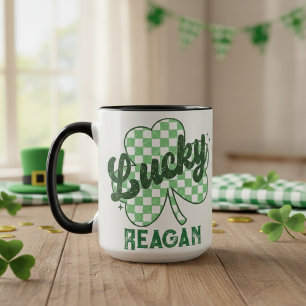 Retro Lucky Shamrock St patrick's day Monogram Mugg