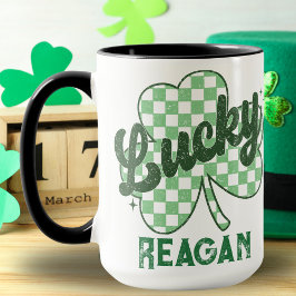 Retro Lucky Shamrock St patrick's day Monogram Mugg