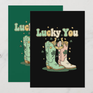 Retro Lucky You Cowboy Stövlar St. Patrick's Day Inbjudningar