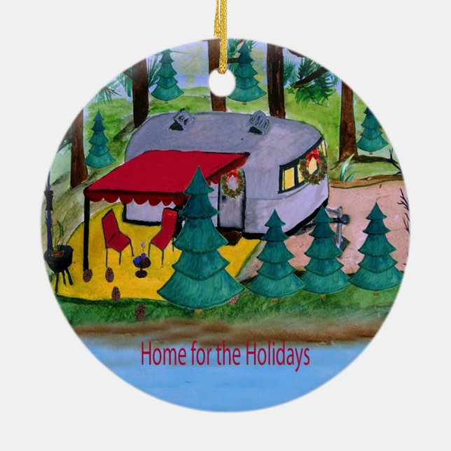 Retro luft-kameran på sjö-julmunnen julgransprydnad keramik (Baksidan)