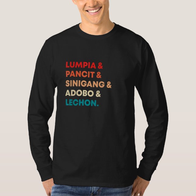 Retro Lumpia Pancit Sinigang Adobo Lechon Filipino T Shirt (Framsida)