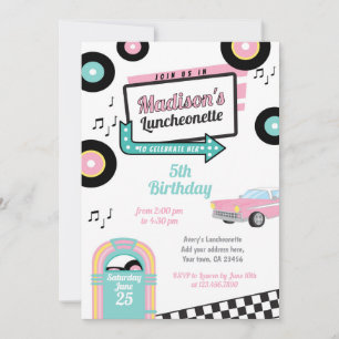 Retro Luncheonette Diner Partygästlista Inbjudningar
