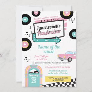 Retro Luncheonette Insamlingsfest Inbjudningar