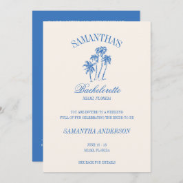 Retro Luxe Blue Beach Bachelorette Logotyp Girls R Inbjudningar