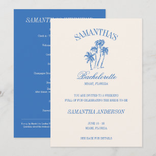 Retro Luxe Blue Beach Bachelorette Logotyp Girls R Inbjudningar