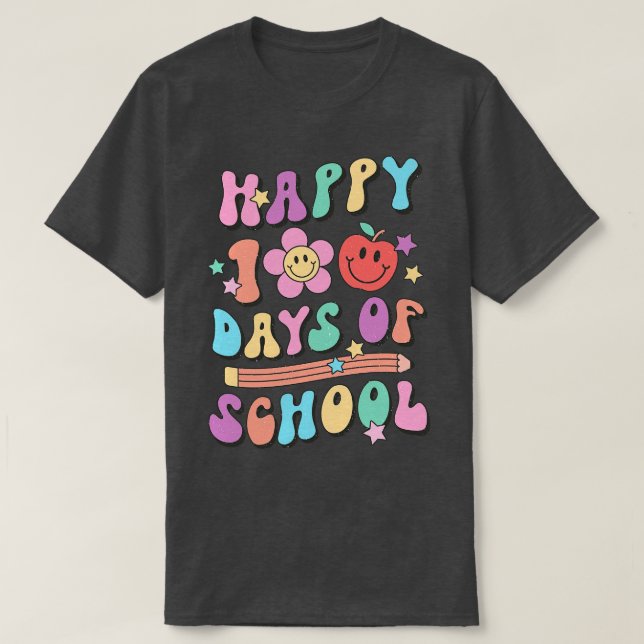 Retro Lycklig 100 dagar med skolgåva T Shirt (Design framsida)