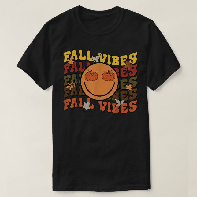 Retro Lycklig Ansikte Fall Vibes Pumpkin Autumn Th T Shirt (Design framsida)