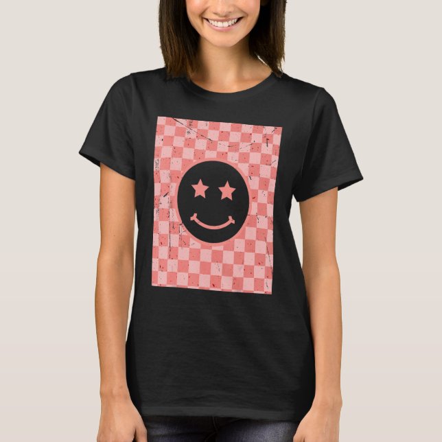 Retro Lycklig Ansikte Kontrollerad Mönster_2 T Shirt (Framsida)