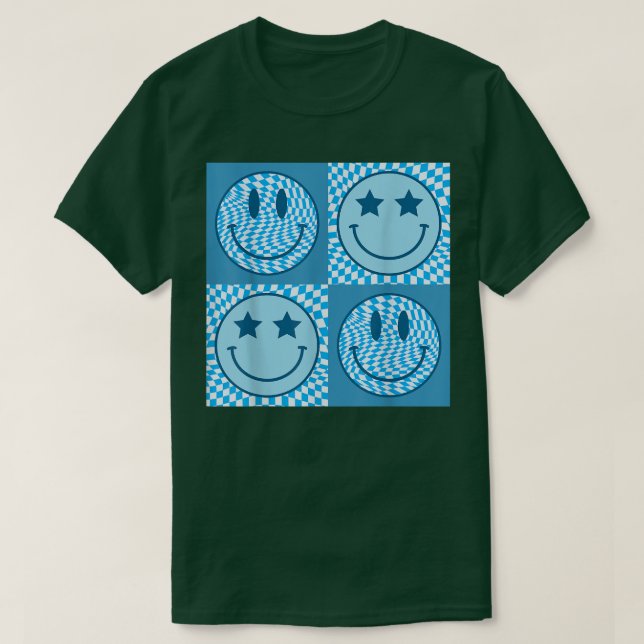 Retro Lycklig Ansikte Kontrollerade Mönster sjömil T Shirt (Design framsida)