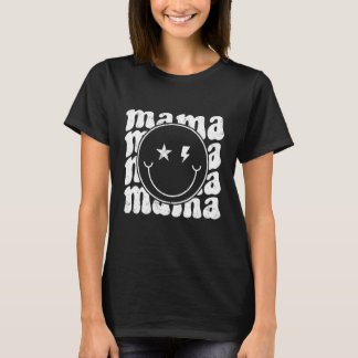 Retro Lycklig Ansikte Mamma Groovy Trendig New mam T Shirt