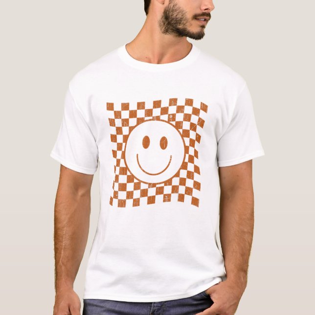 Retro Lycklig Ansikte S Smiley face Kontrollerad M T Shirt (Framsida)