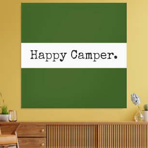 Retro Lycklig Camper Text Forest Grönt White Rand Canvastryck