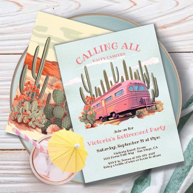 Retro Lycklig Campers Pension Party Inbjudningar (Skapare uppladdad)