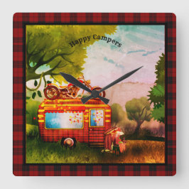 Retro Lycklig Campers Trailer Sopor Buffalo Play Fyrkantig Klocka