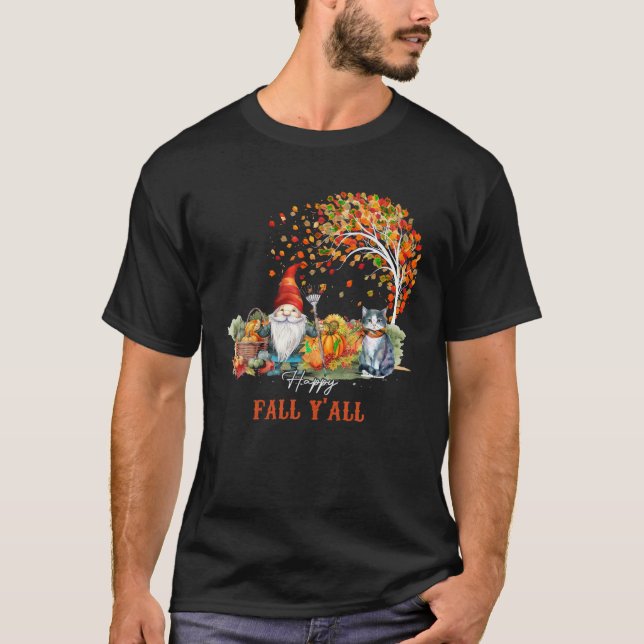 Retro Lycklig Fall Y all Fall Gnome Cat Pumpkin Wo T Shirt (Framsida)