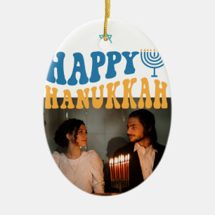 Retro Lycklig Hanukkah Personlig Photo Julgransprydnad Keramik