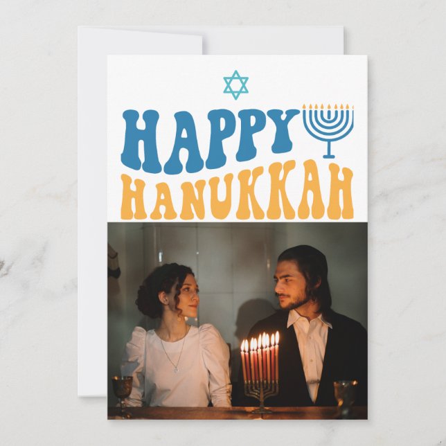Retro Lycklig Hanukkah Personlig Photo Julkort (Framsida)